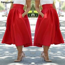 Load image into Gallery viewer, Summer Style New Skirts Womens ,Faldas Largas ,Red High Waist And Calf Skirts Fashion Street Snap Leisure Falda