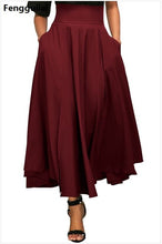 Load image into Gallery viewer, Summer Style New Skirts Womens ,Faldas Largas ,Red High Waist And Calf Skirts Fashion Street Snap Leisure Falda