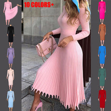 Load image into Gallery viewer, Cross Border Autumn And Winter Hot Selling New Style Fashion WOMEN'S Mid-length Sweater Knit Solid Color Pleated Dress Colourful