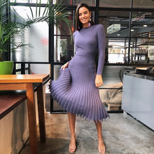 Load image into Gallery viewer, Cross Border Autumn And Winter Hot Selling New Style Fashion WOMEN'S Mid-length Sweater Knit Solid Color Pleated Dress Colourful