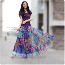 Load image into Gallery viewer, Fashion 2018 Summer Retro Luxury Printed Chiffon Women Skirt Maxi Long Female 50S Sashes Beach Skirt Elegant Boho Holidays New