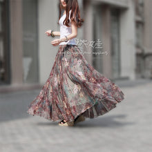 Load image into Gallery viewer, Fashion 2018 Summer Retro Luxury Printed Chiffon Women Skirt Maxi Long Female 50S Sashes Beach Skirt Elegant Boho Holidays New