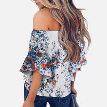 Load image into Gallery viewer, Off Shoulder Floral Print Women's Chiffon Shirt Top Slash Neck Bowtie 3/4 Sleeve Feminine Blouse Tops 2020 Summer Shirts Woman
