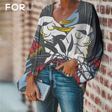 Load image into Gallery viewer, FORUDESIGNS Harajuku Style Blouse Parrot Print Shirt 2020 Casual Loose Long Sleeve Blouses and Tops V-neck Female Clothing