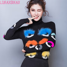 Load image into Gallery viewer, 2018 New Autumn Winter Women Sweater High Quality Designer Colorful Hairball Eyes Runway Sweater Warm Turtleneck Pullover