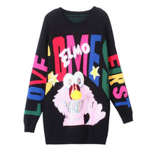Load image into Gallery viewer, YOKO women streetwear casual loose O-neck pullover sequins sweater plus size dress long sleeve Kitty cat cartoon fashion dresses
