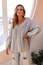 Load image into Gallery viewer, CAWA Women Ribbed Yellow Sweater V-Neck Pullover Female Knitted Sweater Jumpers Lantern Sleeve Twisted Fashion Sweater
