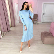 Load image into Gallery viewer, Cross Border Autumn And Winter Hot Selling New Style Fashion WOMEN'S Mid-length Sweater Knit Solid Color Pleated Dress Colourful
