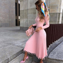 Load image into Gallery viewer, Cross Border Autumn And Winter Hot Selling New Style Fashion WOMEN'S Mid-length Sweater Knit Solid Color Pleated Dress Colourful
