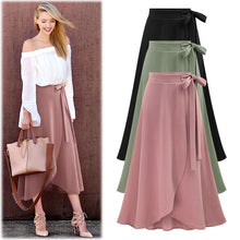 Load image into Gallery viewer, Elegant Women's High Waist Irregular Midi Summer Skirt  Solid Plus Size Asymmetrical Split Long Casual Wrap  with Sashes
