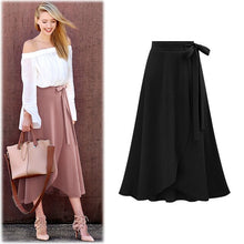 Load image into Gallery viewer, Elegant Women's High Waist Irregular Midi Summer Skirt  Solid Plus Size Asymmetrical Split Long Casual Wrap  with Sashes
