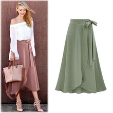Load image into Gallery viewer, Elegant Women's High Waist Irregular Midi Summer Skirt  Solid Plus Size Asymmetrical Split Long Casual Wrap  with Sashes
