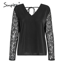 Load image into Gallery viewer, Simplee Elegant V-neck women blouse shirt Sexy lace embroidery female top blouse Two-way wear ladies button blouse tops 2020
