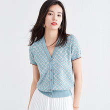 Load image into Gallery viewer, Women's fashion v-neck cardigan summer sweater short-sleeved knitted cardigan female 20011
