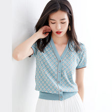 Load image into Gallery viewer, Women's fashion v-neck cardigan summer sweater short-sleeved knitted cardigan female 20011

