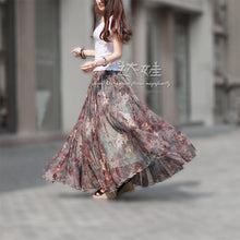 Load image into Gallery viewer, Fashion 2018 Summer Retro Luxury Printed Chiffon Women Skirt Maxi Long Female 50S Sashes Beach Skirt Elegant Boho Holidays New
