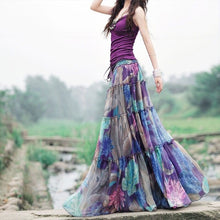 Load image into Gallery viewer, Fashion 2018 Summer Retro Luxury Printed Chiffon Women Skirt Maxi Long Female 50S Sashes Beach Skirt Elegant Boho Holidays New
