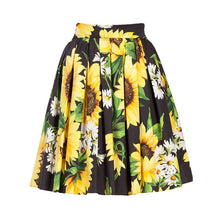 Load image into Gallery viewer, Customized Women's Vintage Yellow Sunflower Print Pleated Knee-Length Skirt Ladies Floral A-Line Casual Skirts Saia
