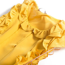 Load image into Gallery viewer, Yellow Ruffled Blouse Women Sleeveless Summer Women Shirt Prairie Chic Ruffles Real Silk Bluzki Letnie Damskie feminine clothes
