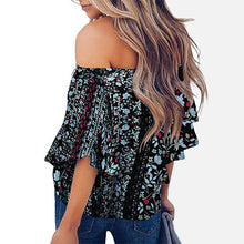 Load image into Gallery viewer, Off Shoulder Floral Print Women's Chiffon Shirt Top Slash Neck Bowtie 3/4 Sleeve Feminine Blouse Tops 2020 Summer Shirts Woman

