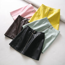 Load image into Gallery viewer, Korean Women High Waist Pu Leather Skirt 2020 Spring Autumn Solid Color Short Skirt Female Slim Mini A-line Skirt Bottom Falda
