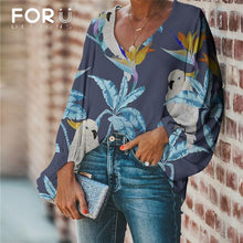 Load image into Gallery viewer, FORUDESIGNS Harajuku Style Blouse Parrot Print Shirt 2020 Casual Loose Long Sleeve Blouses and Tops V-neck Female Clothing
